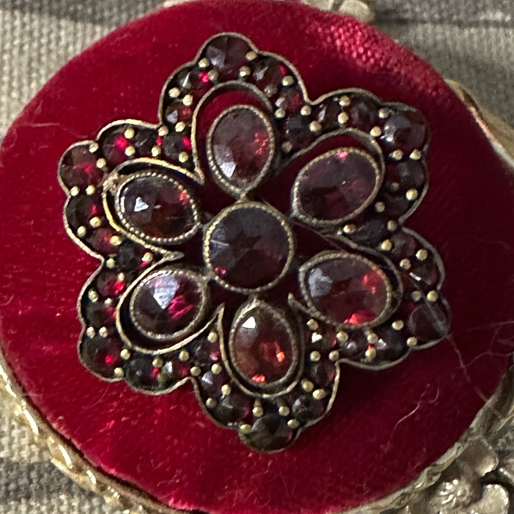 Antique Bohemian Garnet & Sterling Silver Vermeil Brooch Pin